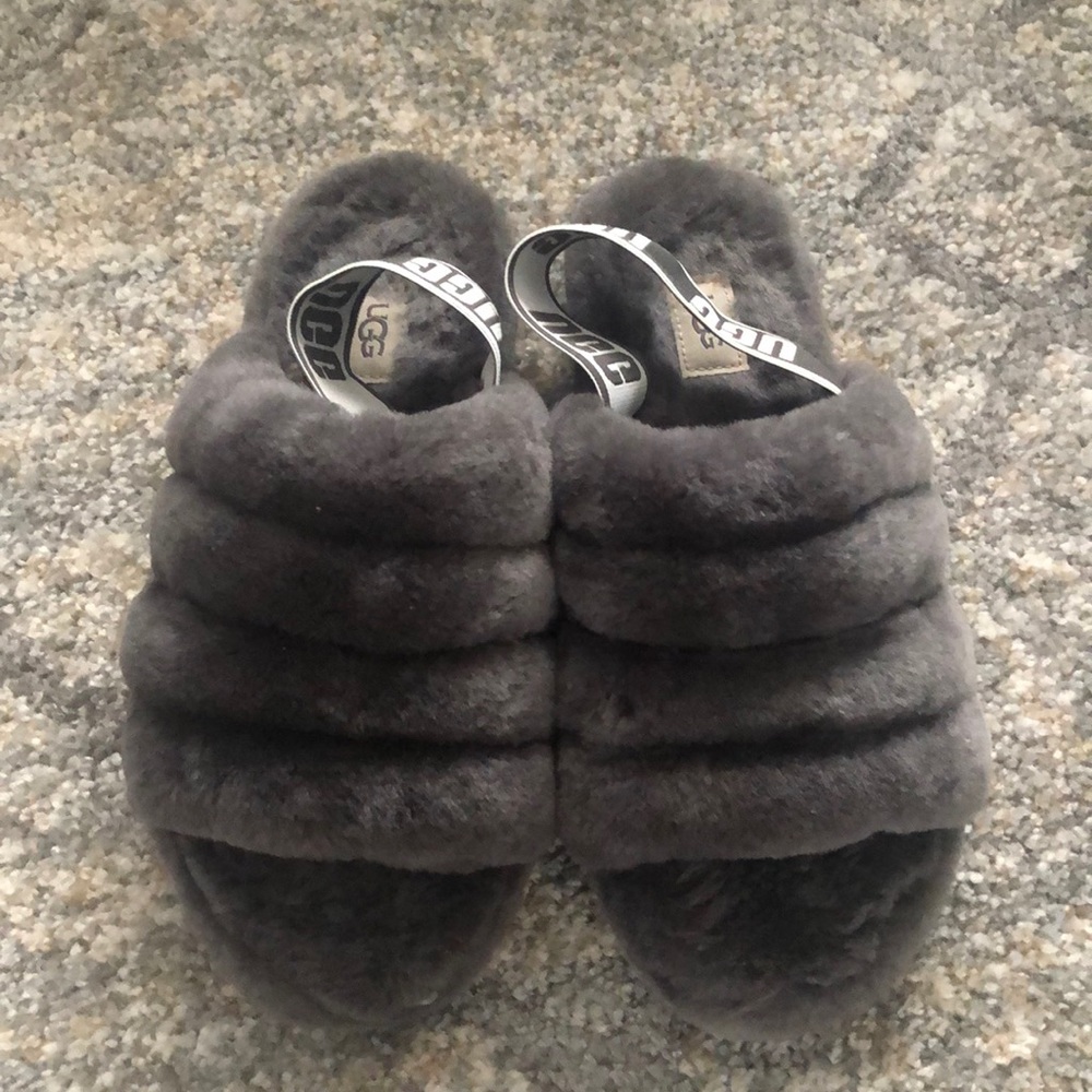 Grey Fuzzy Ugg Slippers